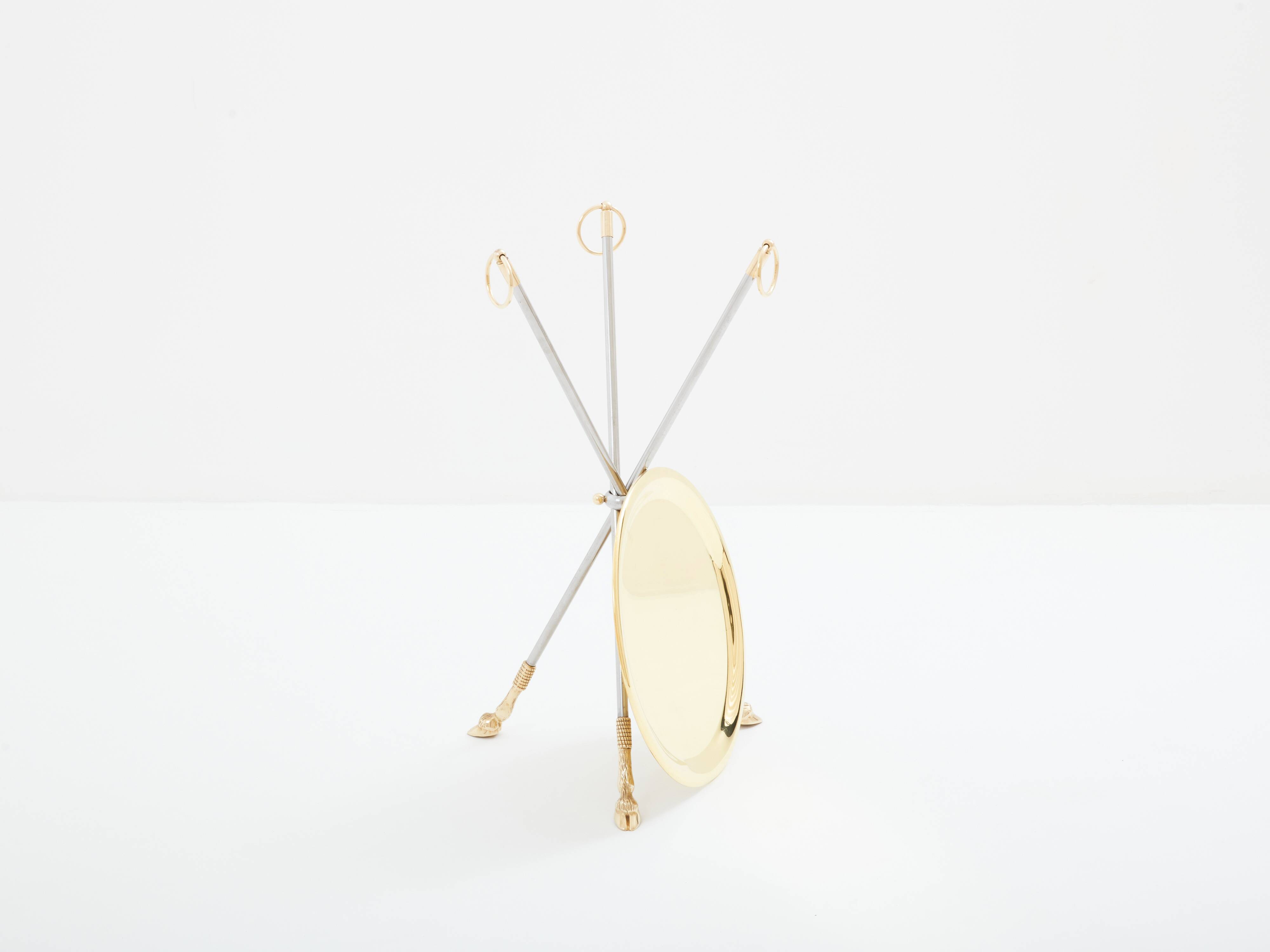 Brass steel pedestal table with removable top signed Alberto Orlandi 1970