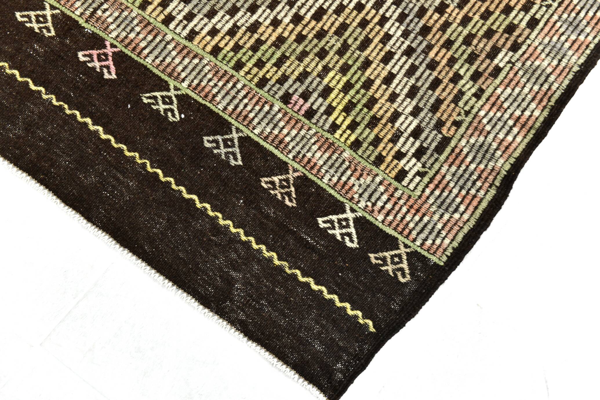 6x9 Yellow Brown Vintage Kilim Rug 199x264Cm