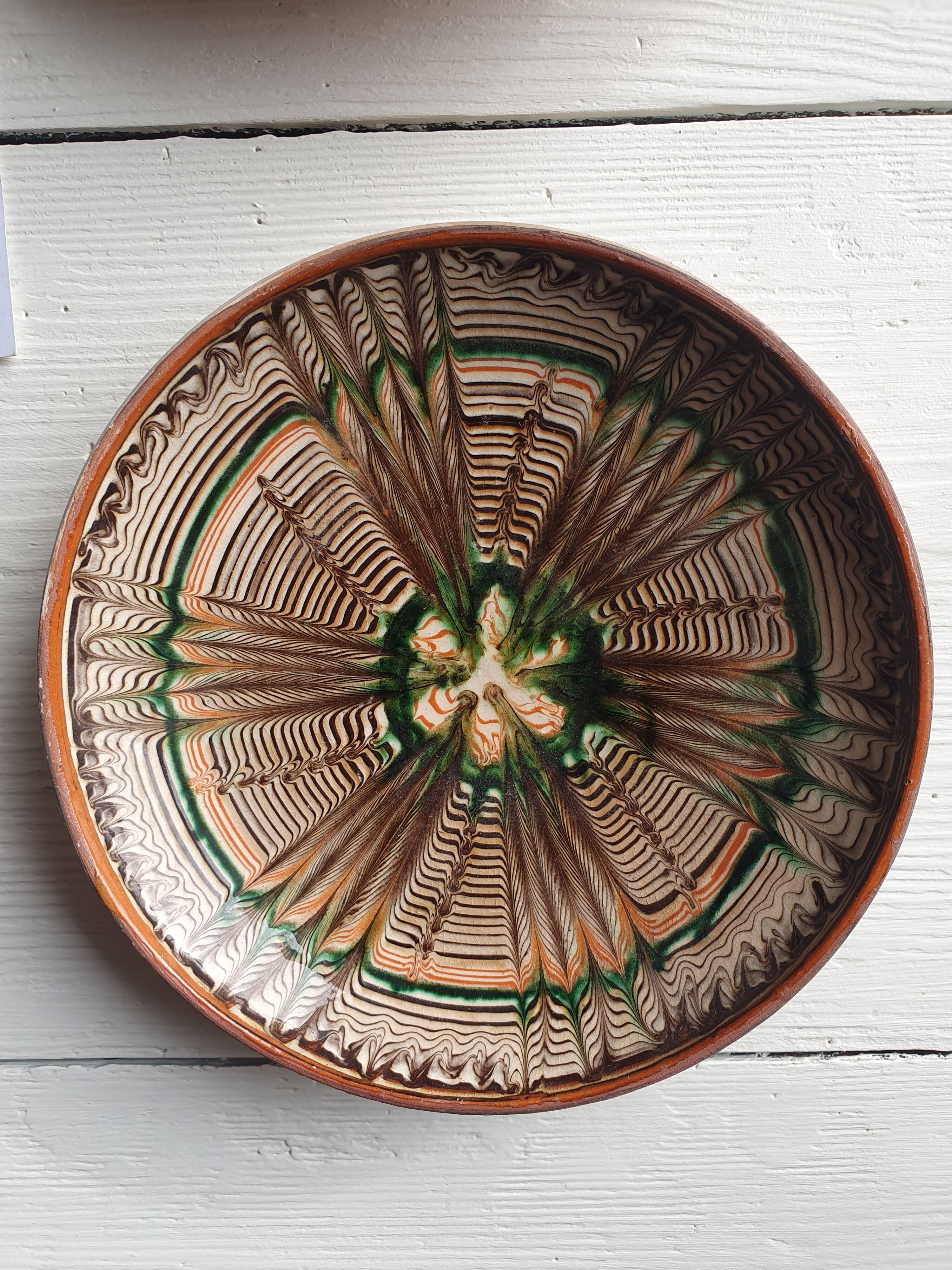 6 handmade ceramic plates Romania slavic vintage wall or table