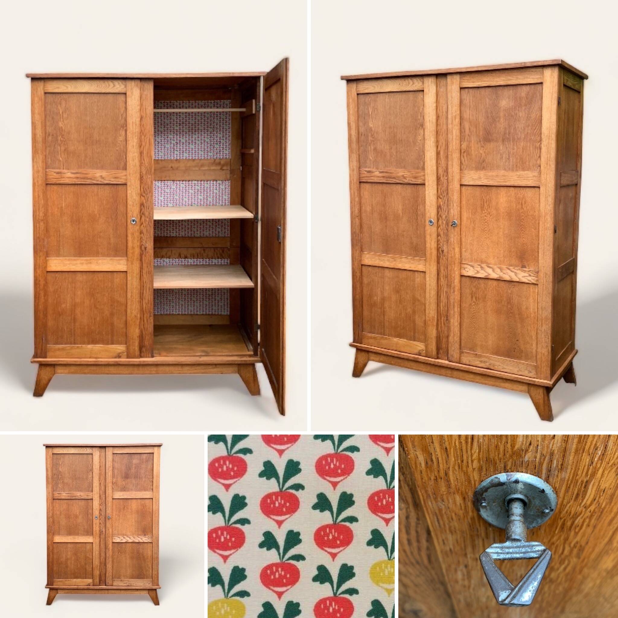 Solid oak compass foot cabinet René Gabriel 1945