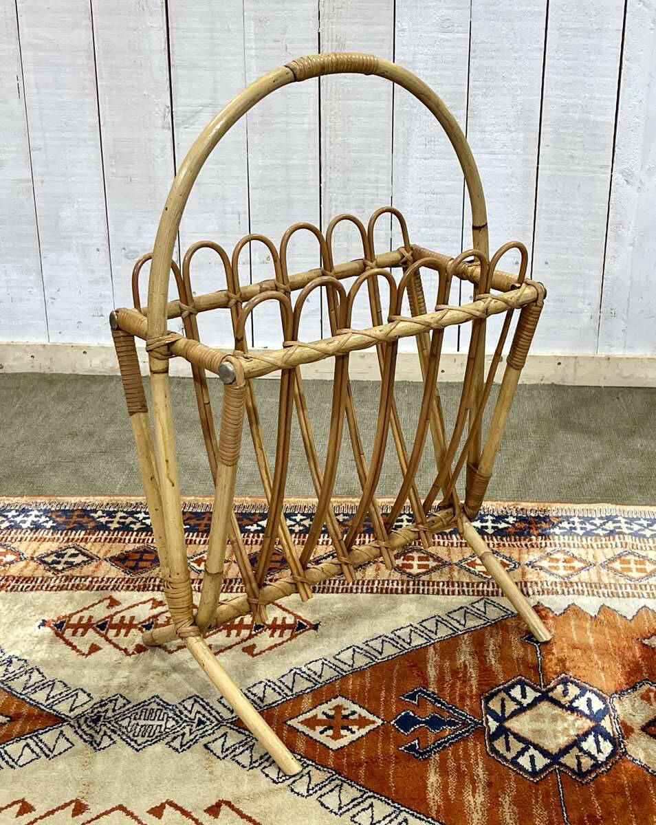 1970s rattan magazine rack