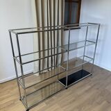USM Haller shelf in glass and Graphite Black