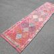 Hot Pink Turkish Runner Rug, Vintage Boho Hallway Carpet, 83x353 Cm
