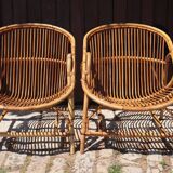 Pair of rattan armchairs Audoux-Minnet style