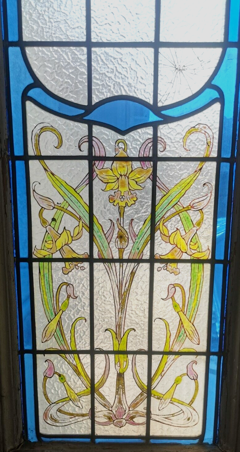 Art Deco stained glass transom window, circa 1900, 20th century