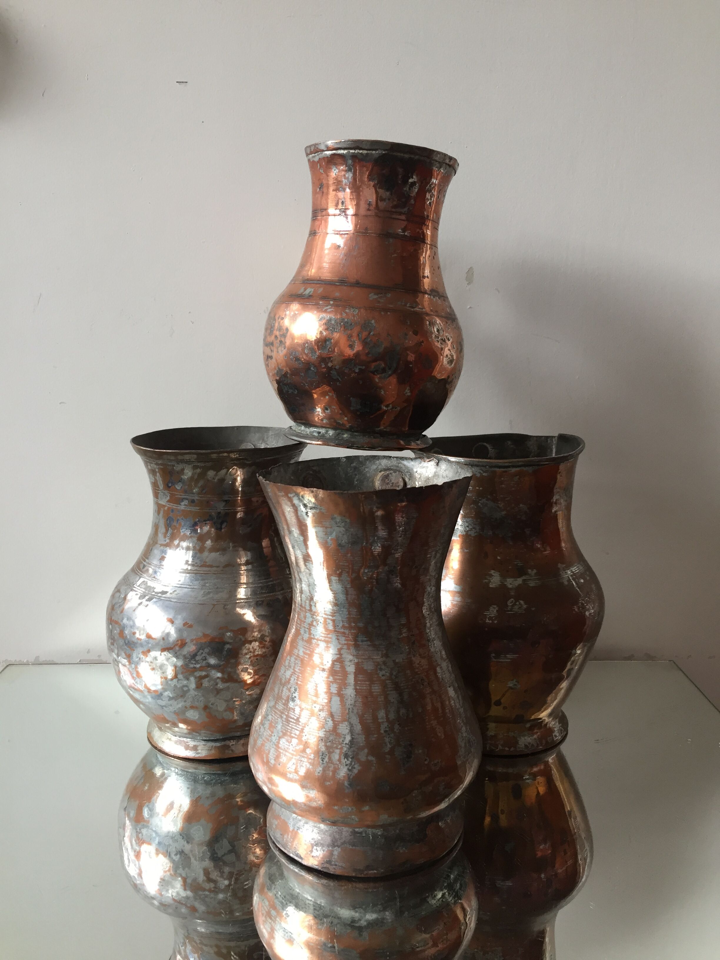 4 Islamic Art Ottoman Turkish copper pitchers antique