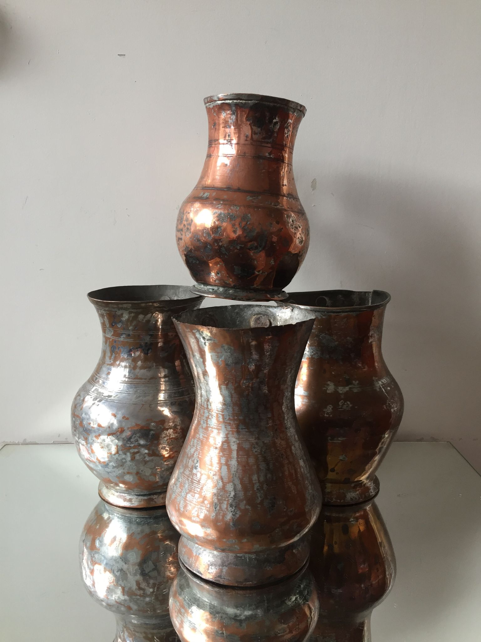 4 Islamic Art Ottoman Turkish copper pitchers antique