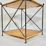 Wrought iron coffee table and braided wicker 50s-60s