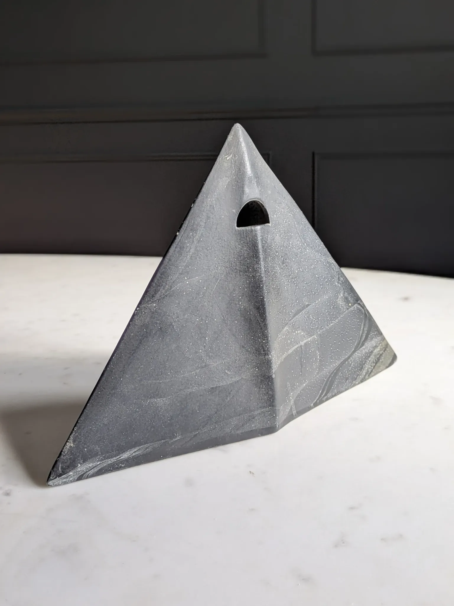 Geometric ceramic vase, mixed clay in IKEBANA & brutalist style