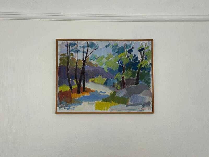 Original Swedish oil on canvas – “Saltsjöbadssommer” by Gustaf Höglund – 1969 – vintage & framed – 51 × 67 cm