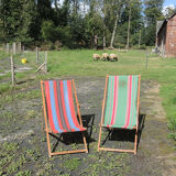 2 old bayadère green & red deckchairs