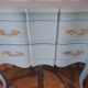 Commode en bois massif repeint bleu lagune style Louis XV à 2 tiroirs