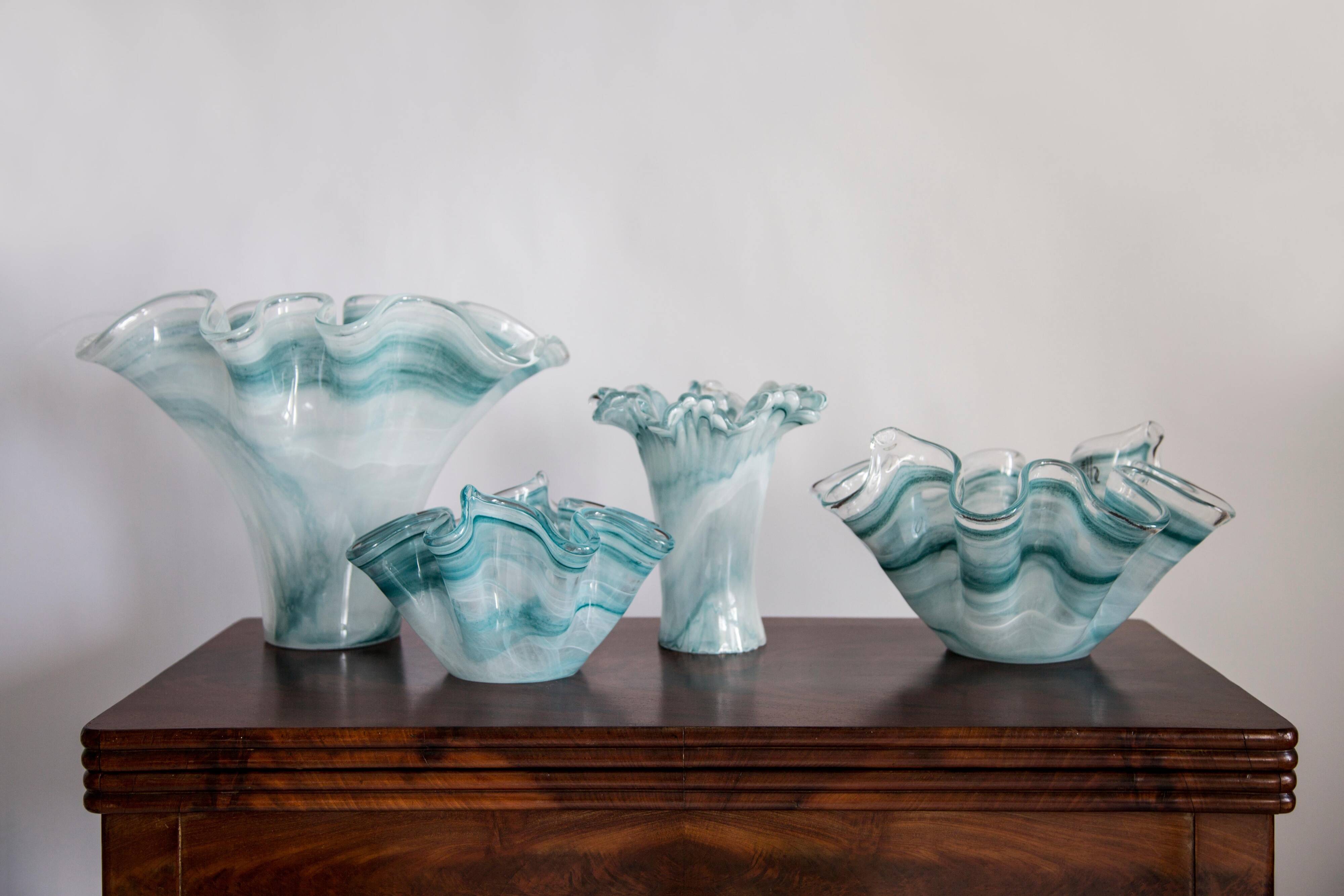 Vintage Mid-Century Murano Glass Vase in Aqua Blue, Italy, 2000s
