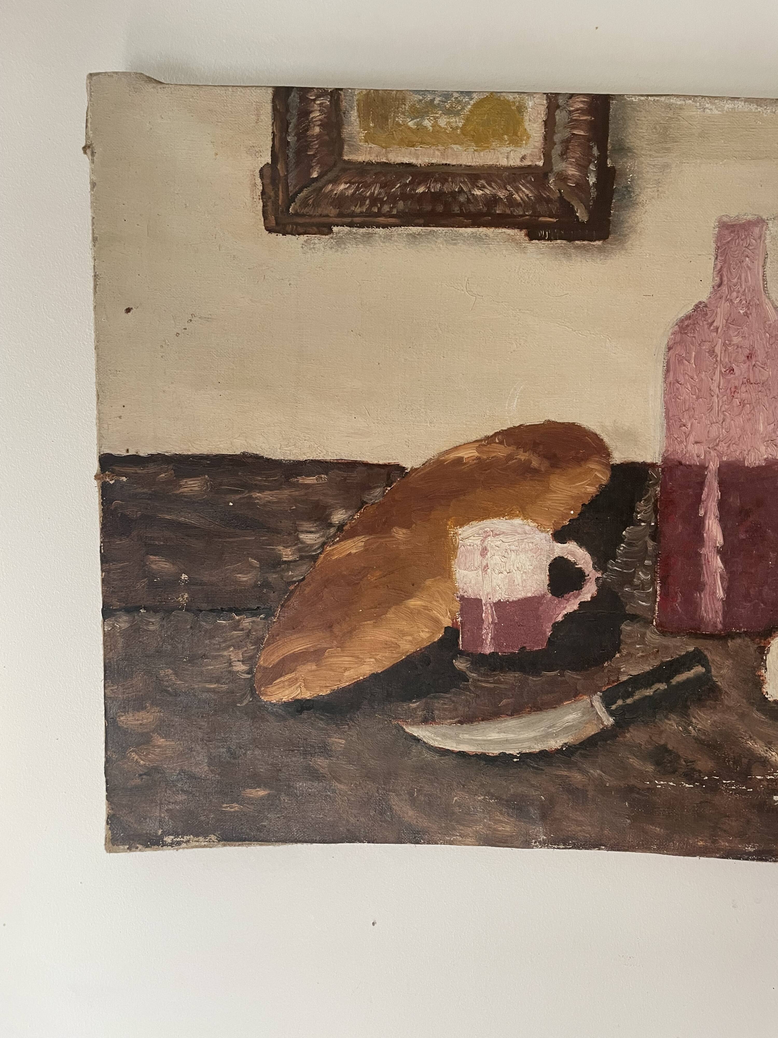 Nature morte à l'huile naïve 19ème-début 20ème