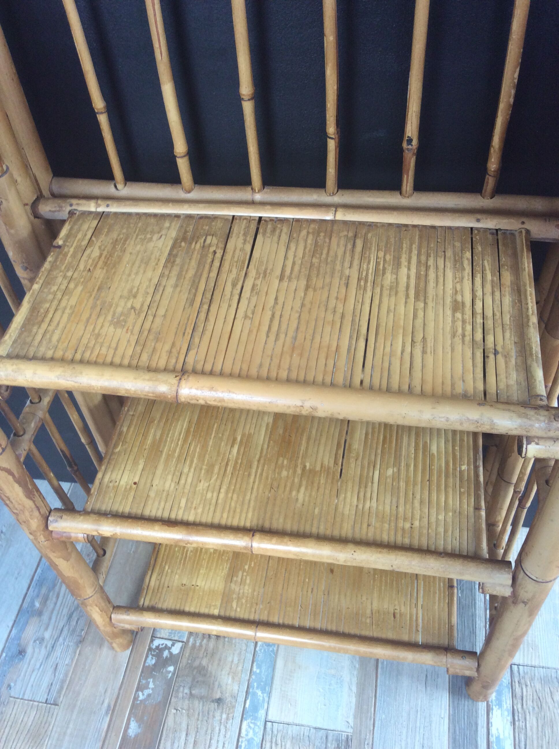 1960s rattan bamboo shelf