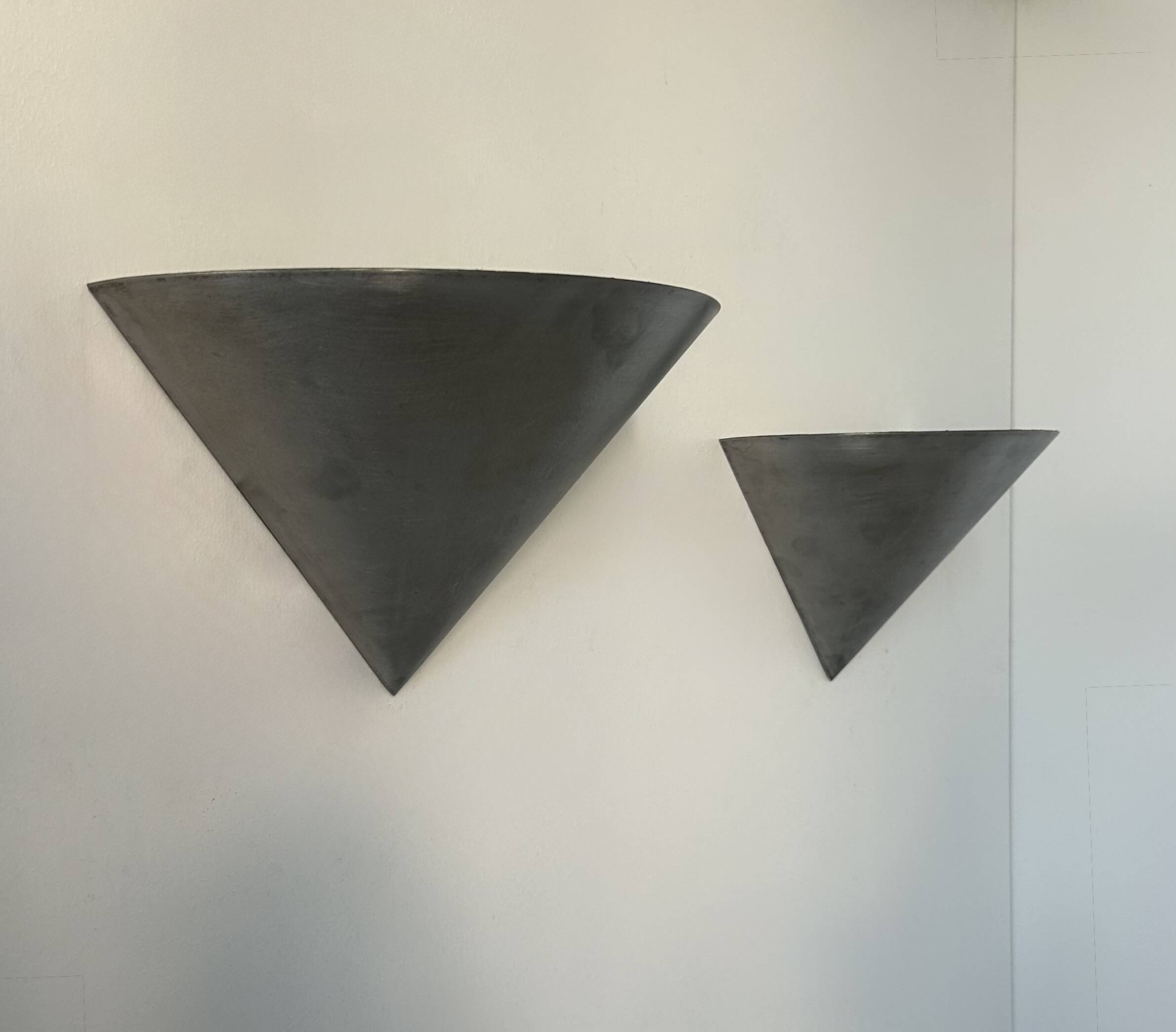 Pair of vintage conical wall lights, brushed metal, France 1970.
