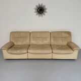 Old 3-seater beige leather sofa designed by Carl Larsson De Sede, vintage 80s