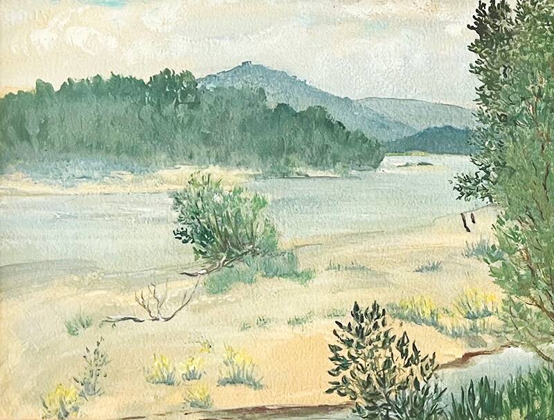 Painting "Banks of the Loire", Oil on paper, framed