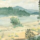 Painting "Banks of the Loire", Oil on paper, framed
