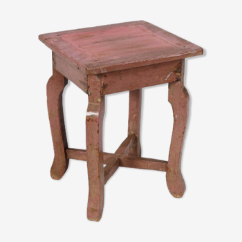 Tabouret repose plante patine rose ancien bois teck