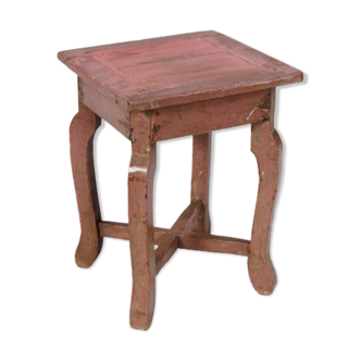 Tabouret repose plante patine rose ancien bois teck