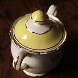 Sugar bowl Lunéville Yellow Gilding Pink flowers