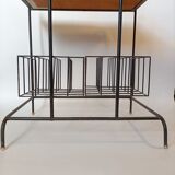 Table porte-vinyles en métal noir, Italie 1960