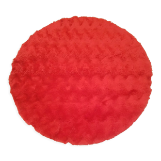 Tapis rond en moumoute rouge style pelfran diamètre 130cm vintage