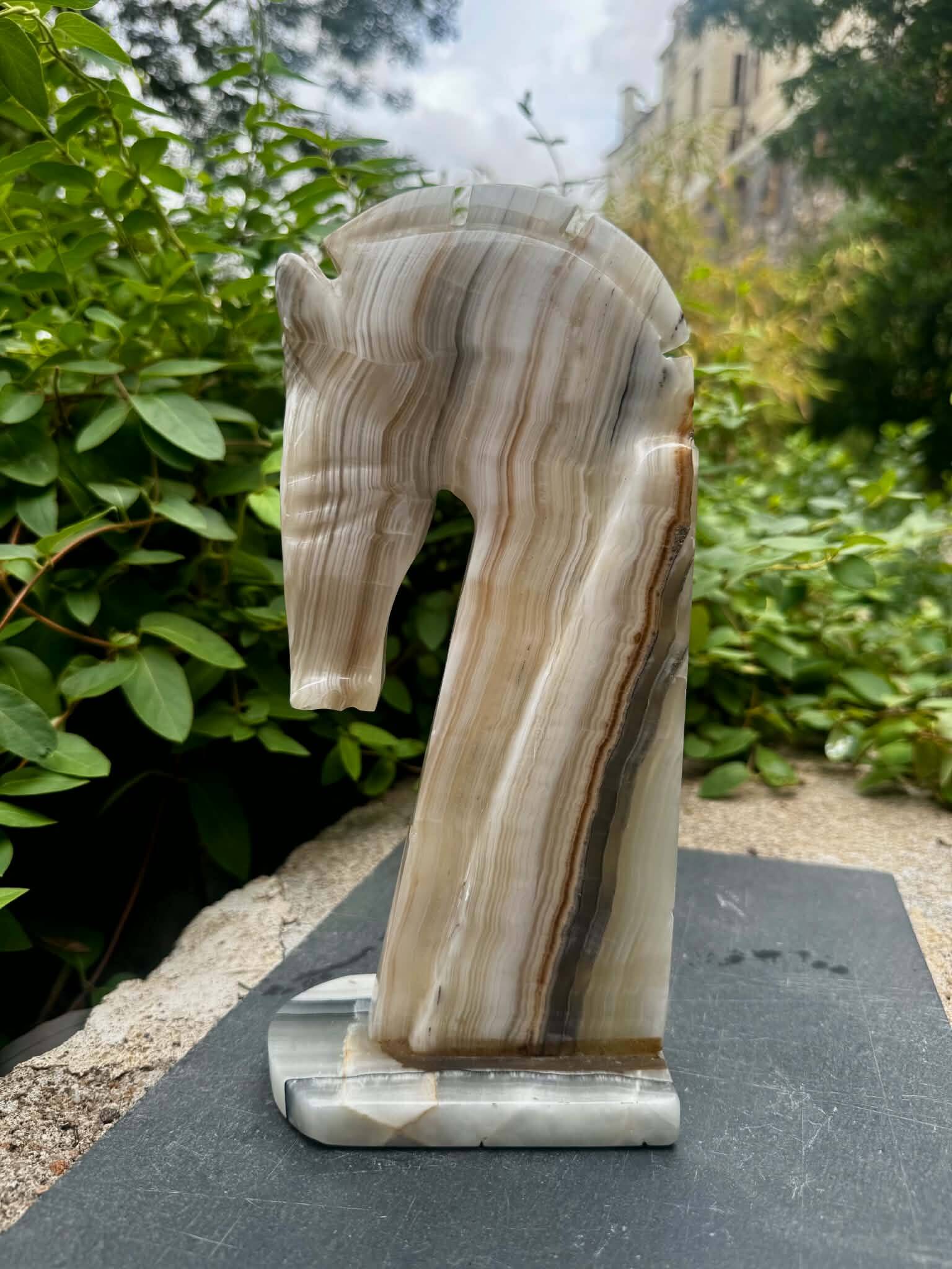 Pair of onyx bookends horse 1960s Italy vintage