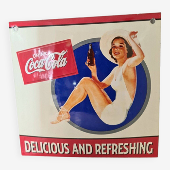 Plaque émaillée coca cola pin up