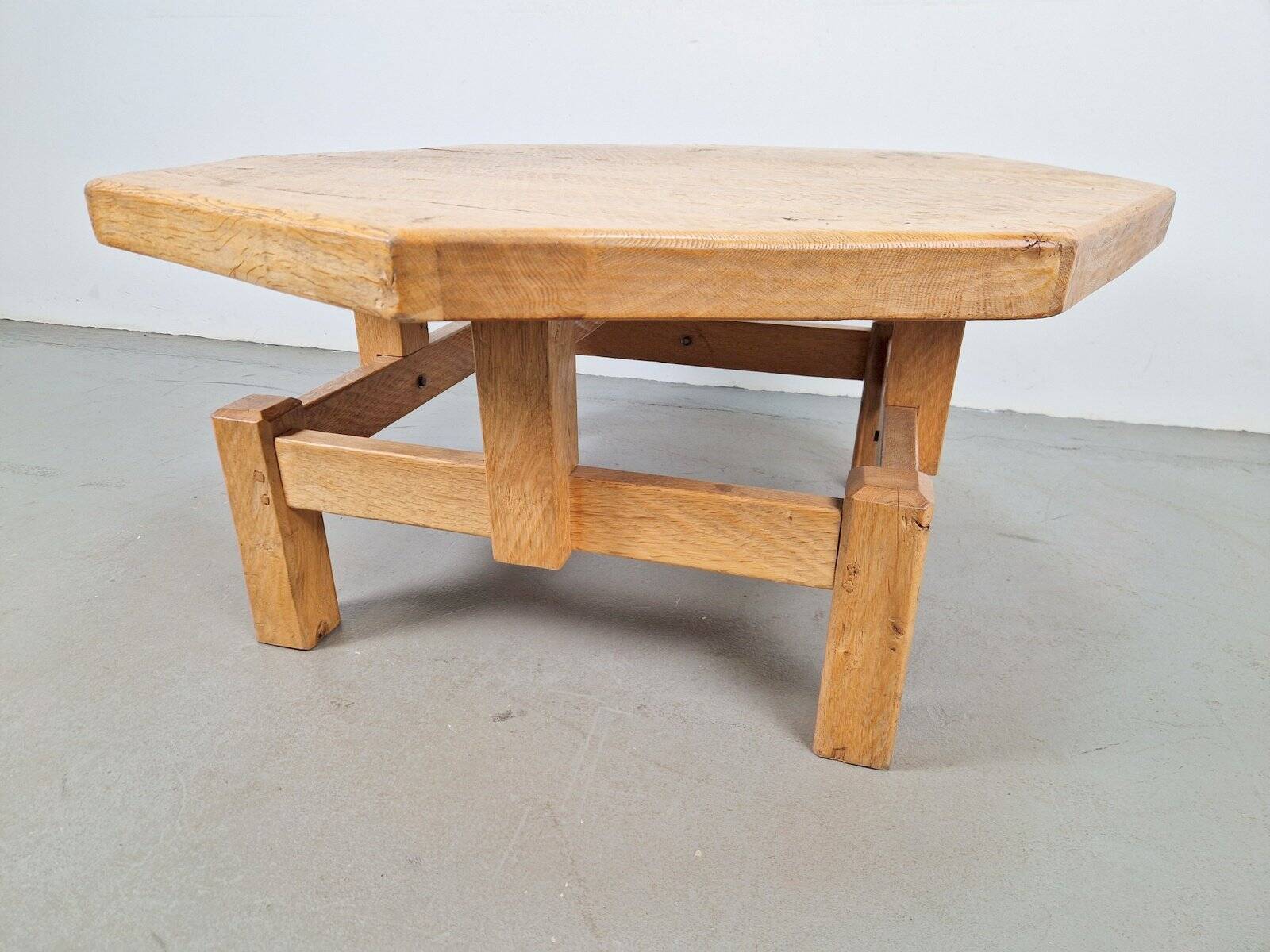 Rustic Brutalist Octagonal Oak Coffee Table by Pierre Chapo, 1960s