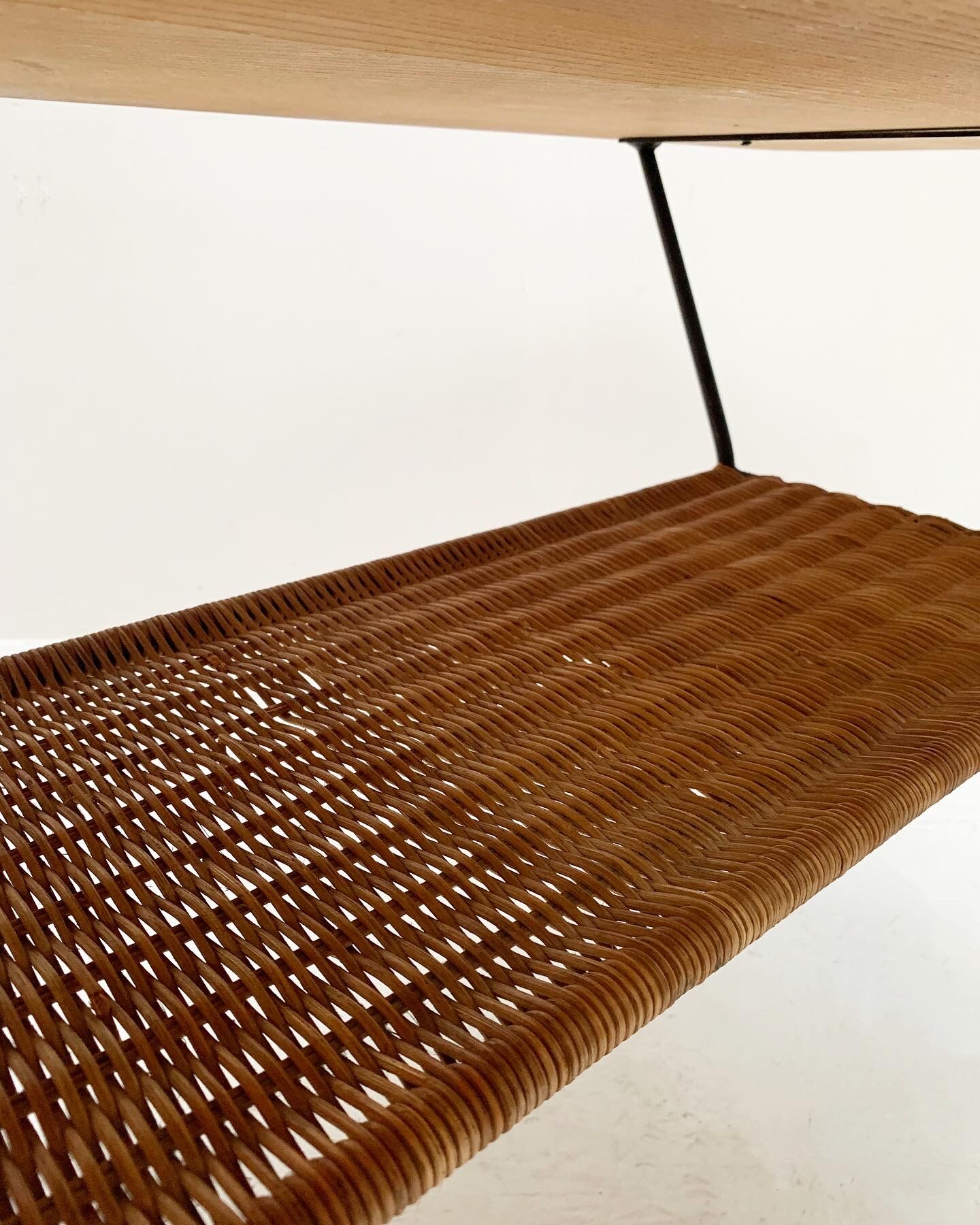 Side table wicker and wood 60s