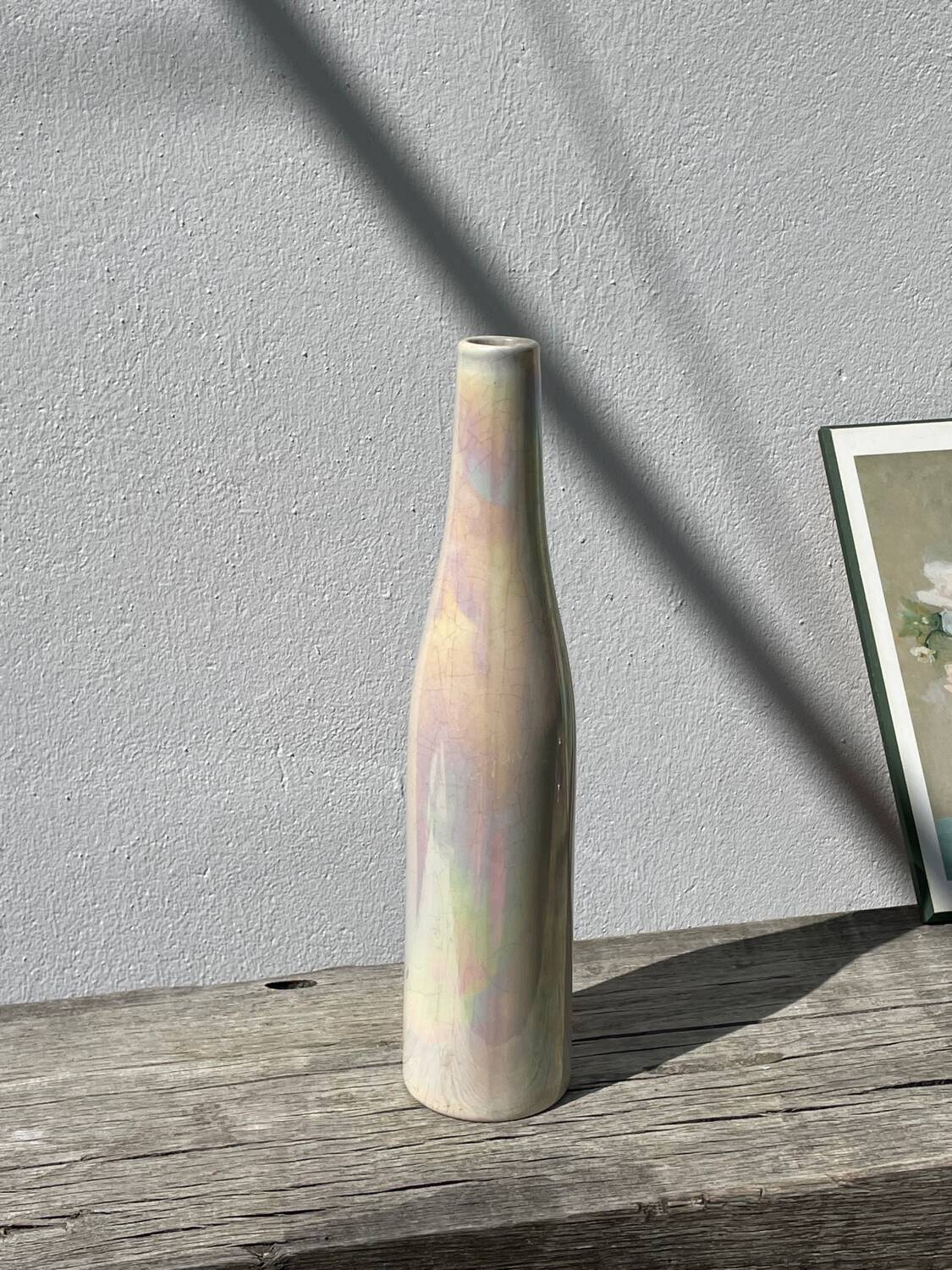 Iridescent white ceramic vase