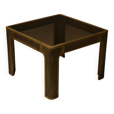 Table d'appoint brutaliste en bronze massif par Peter Van Heeck, Belgique, années 1970