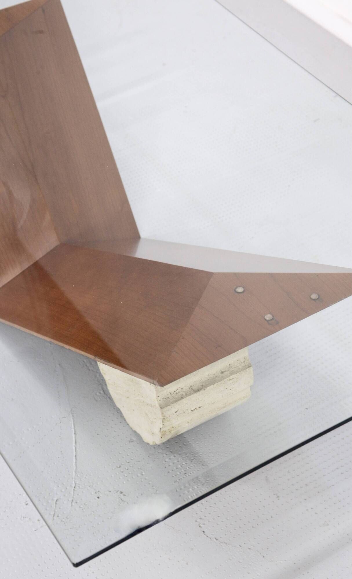 1990s Italian Cattelan 'Valentino' Walnut And Travertine Table.