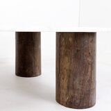 Unique rectangular Coffee Table in Marble and Teak Wood - Belgian creation