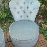 Pair of vintage blue velvet upholstered toad armchairs from the 1970s