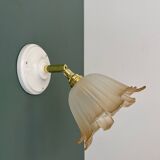 Vintage tulip wall lamp in white and brown frosted glass