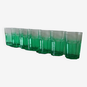 7 large vintage green water glasses