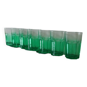 7 large vintage green water glasses