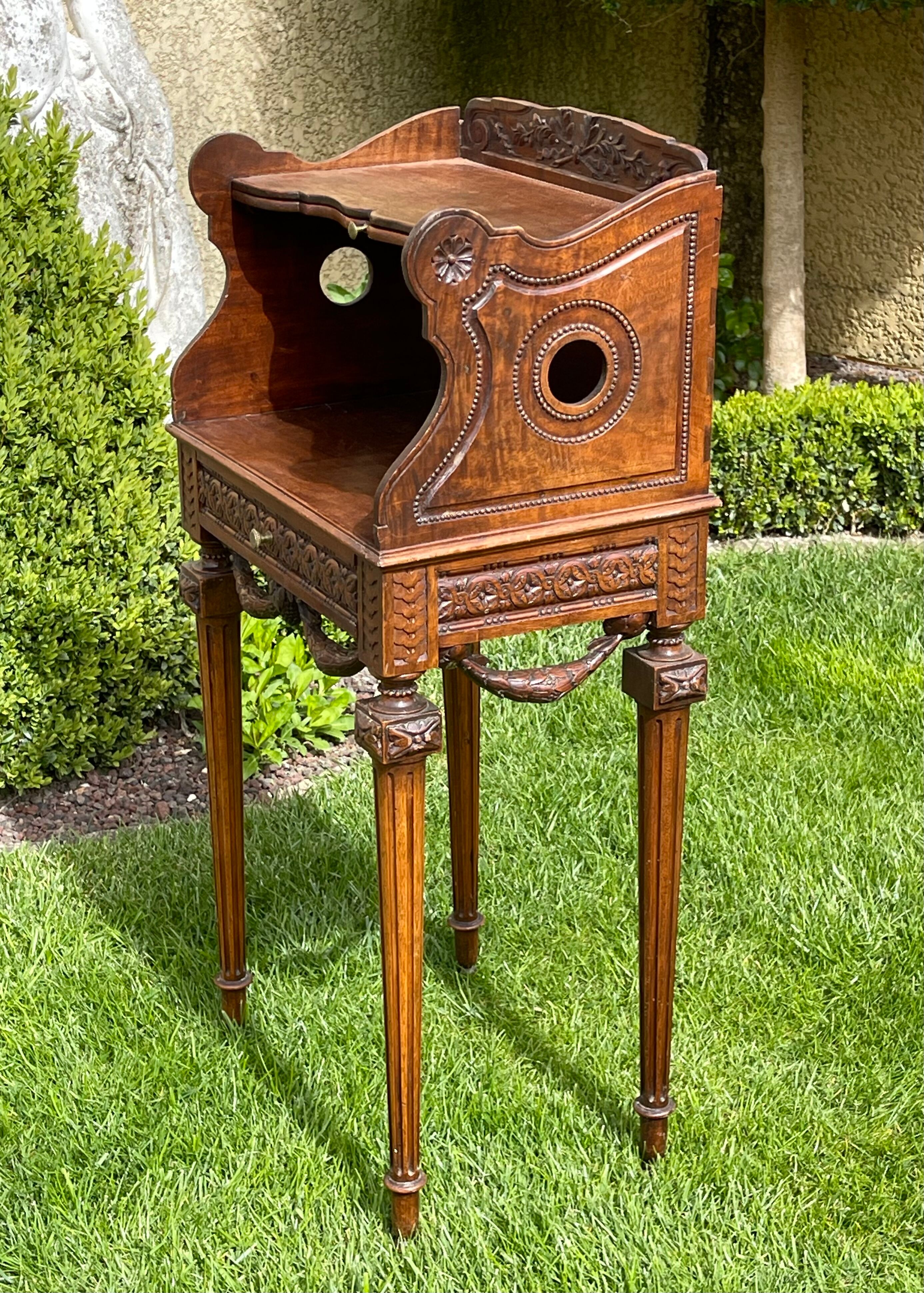 Louis XVI style walnut bedside table