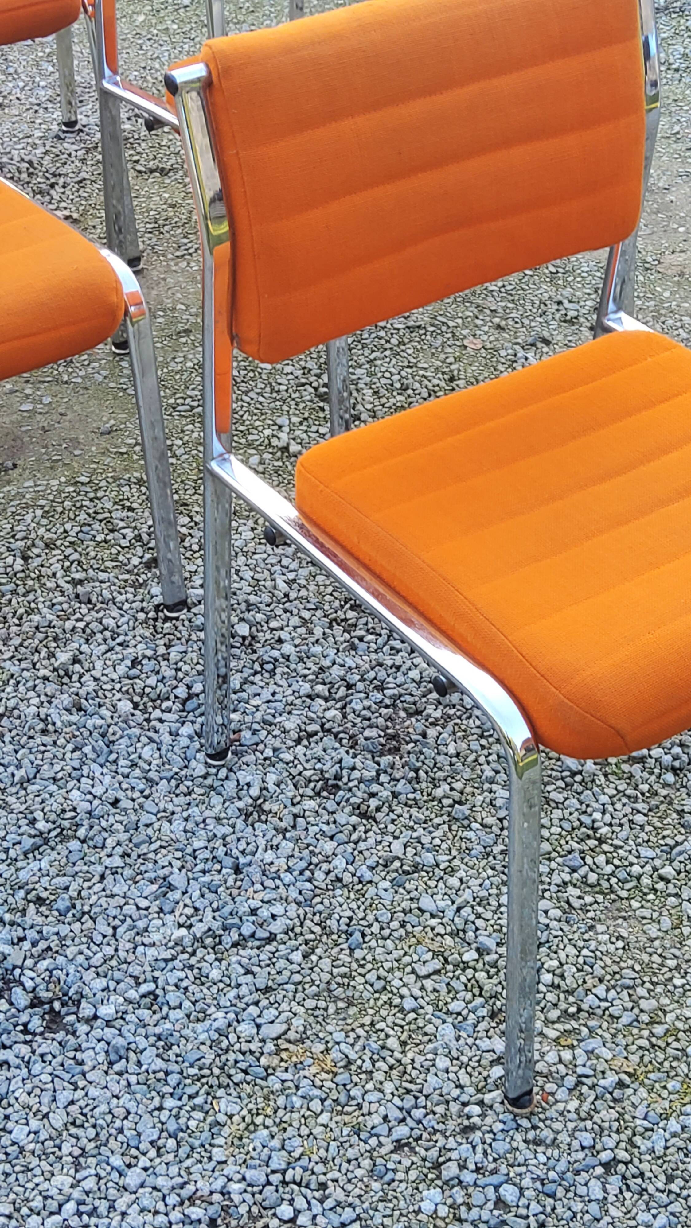 Set of 6 designer chairs from the 70s orange fabrics and chrome tubes