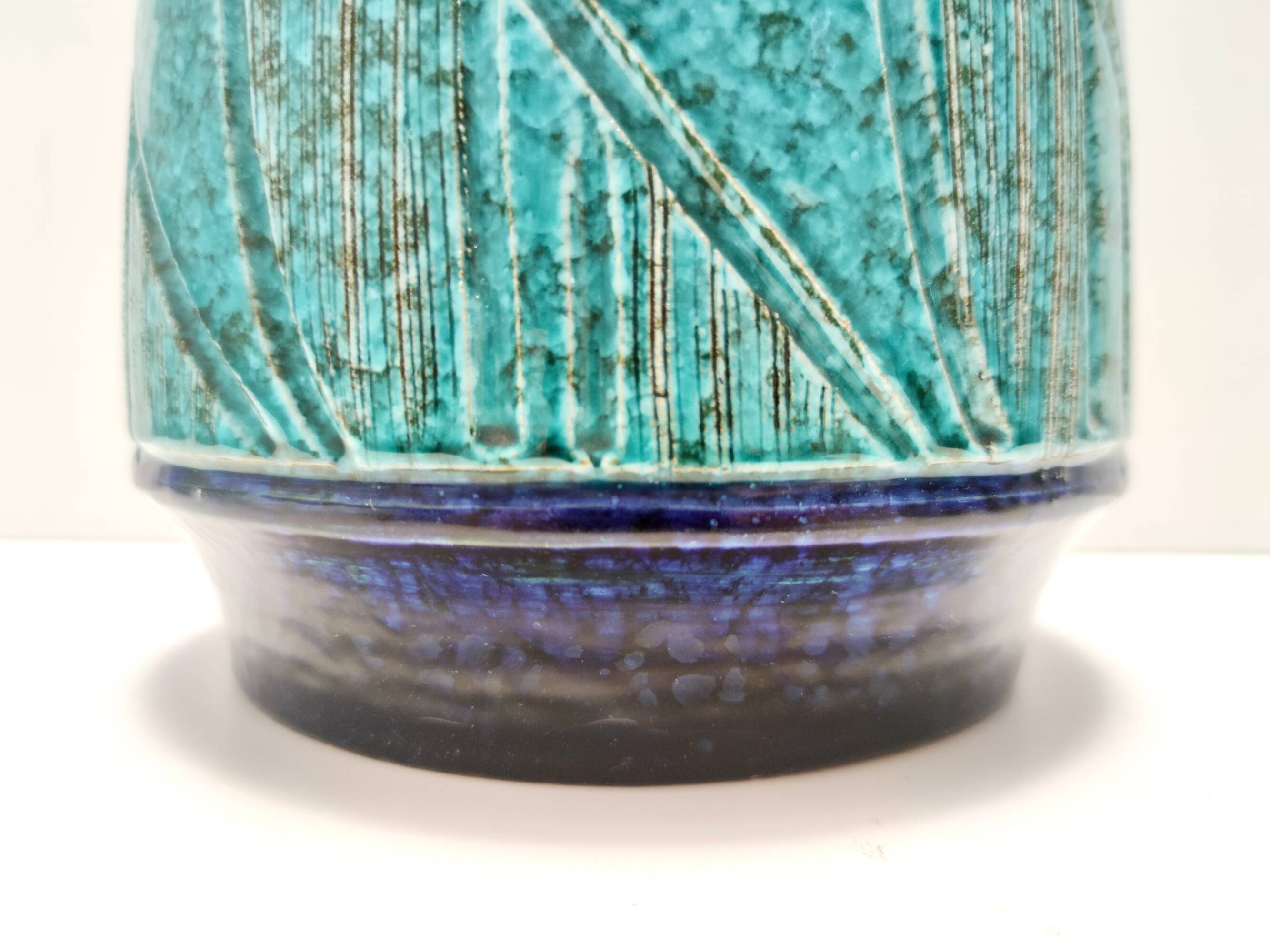 Blue and Teal Ceramic Vase in the style of Bitossi