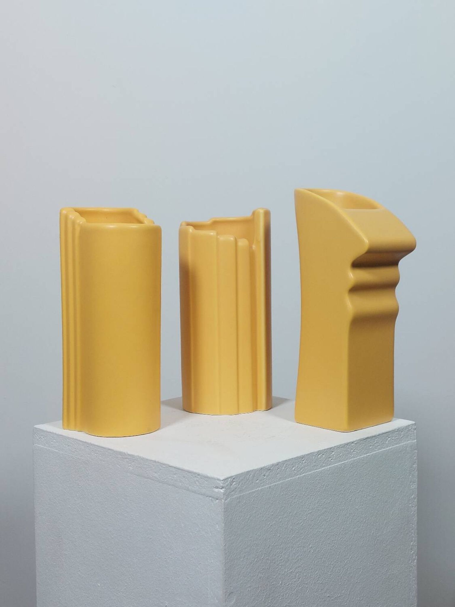 Three yellow vases in Memphis style by ASA Germany.
