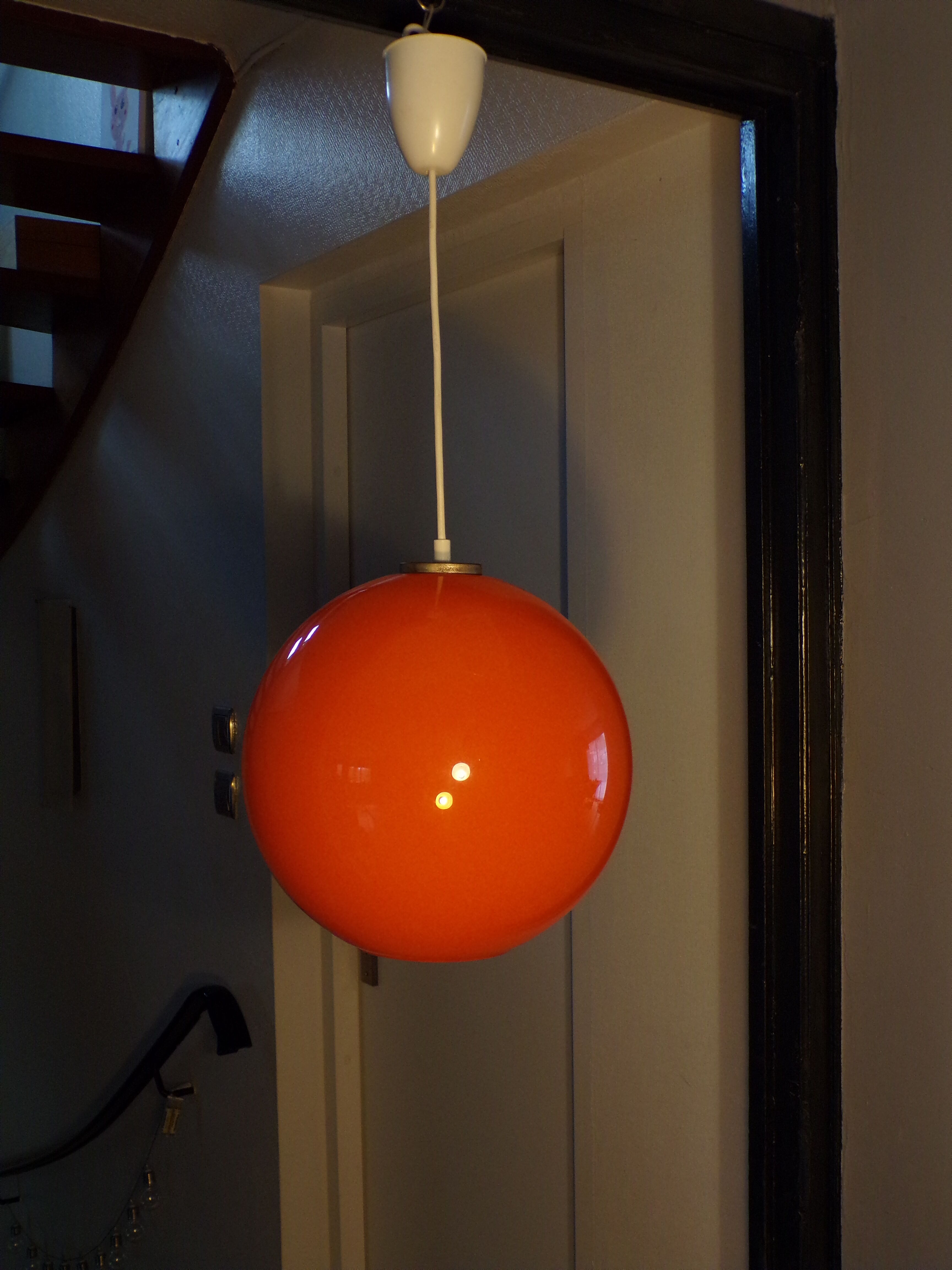 Orange opaline ball suspension 1970