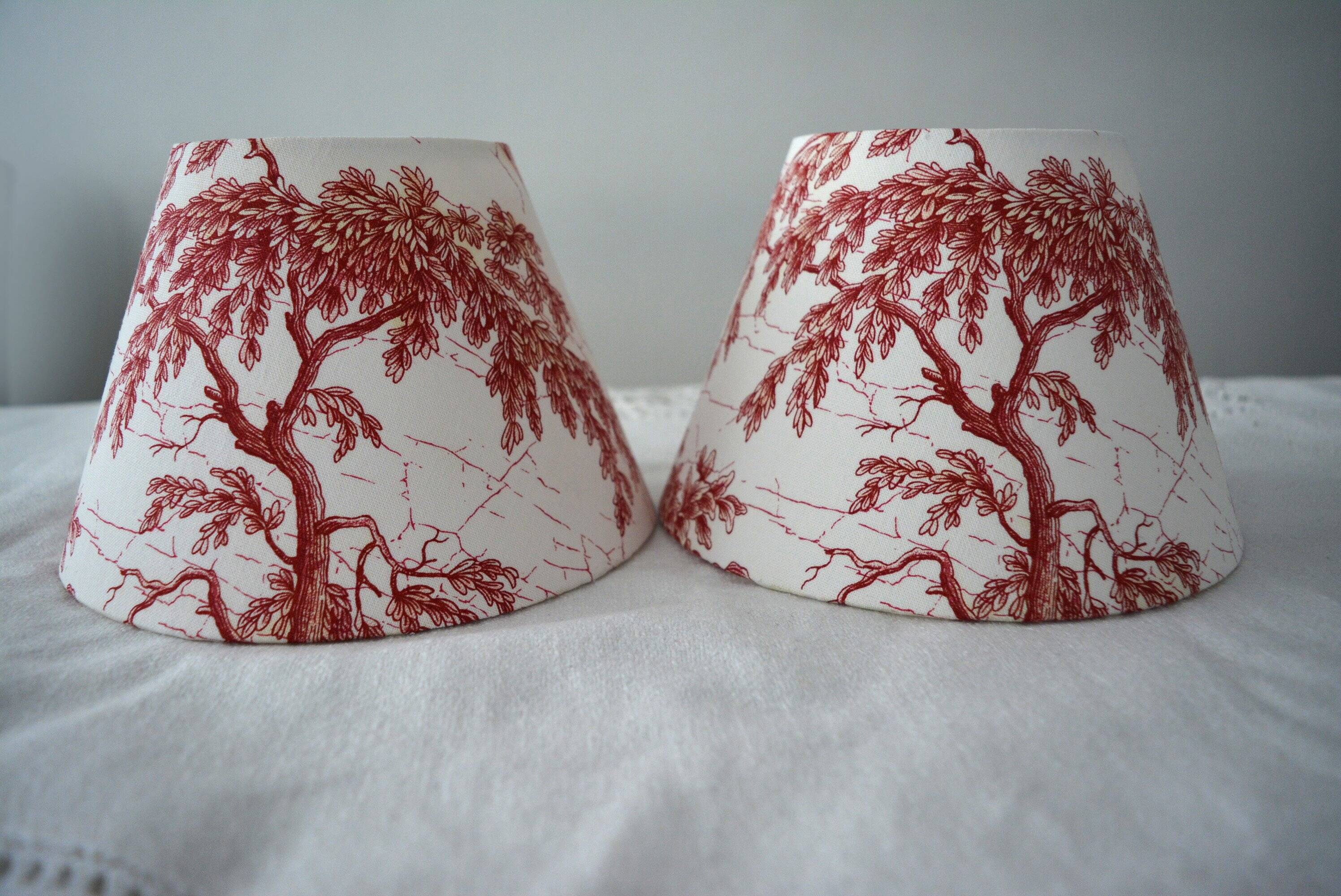 Pair of jouy bordo canvas lampshades
