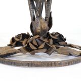 Art deco wrought iron lamp and speckled glass tulip