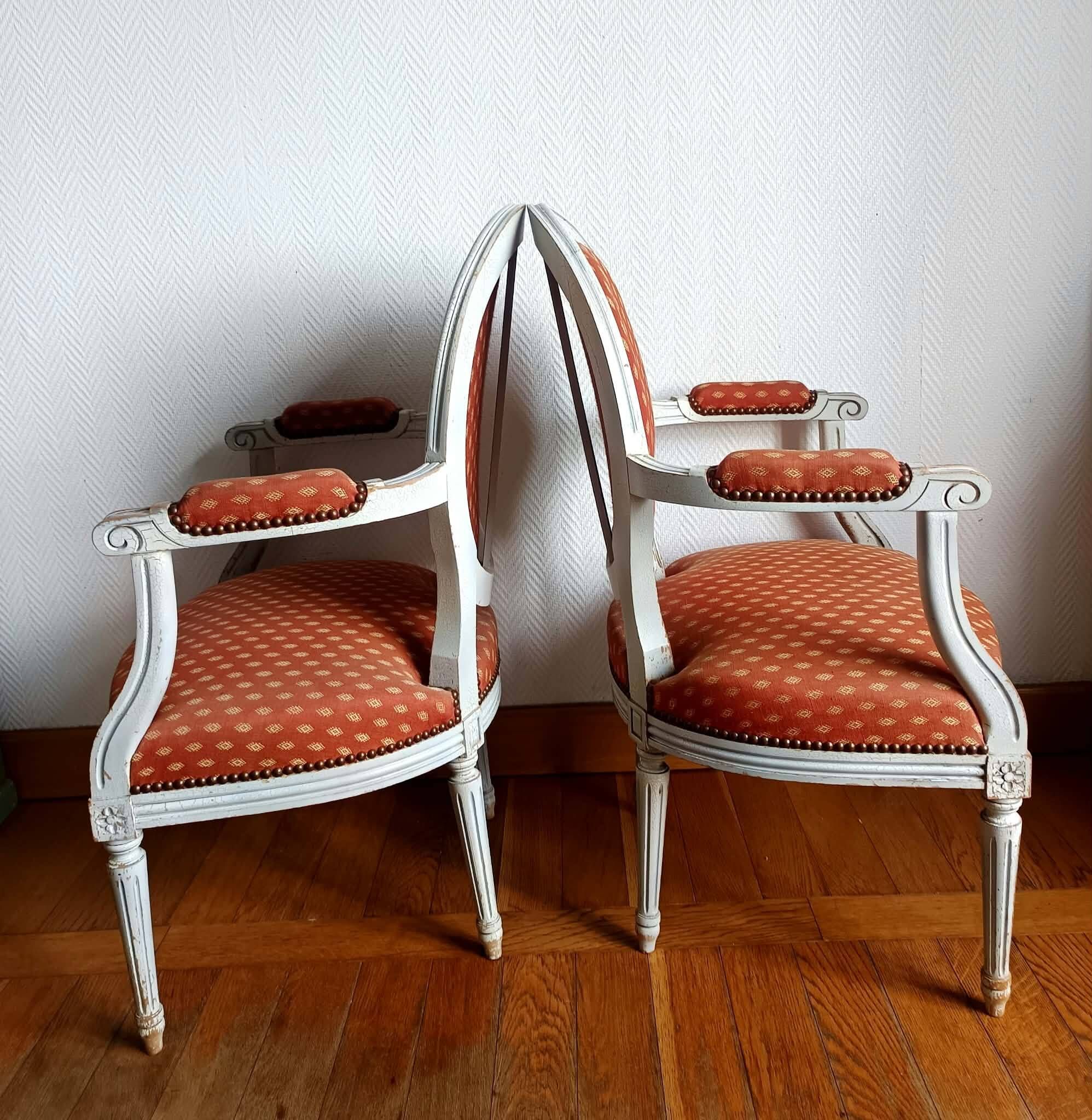 Pair of Louis XVI medallion cabriolet armchairs