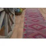 1970s Vintage Turkish Oushak Handmade Wool Cotton Purple Runner Rug 74x355