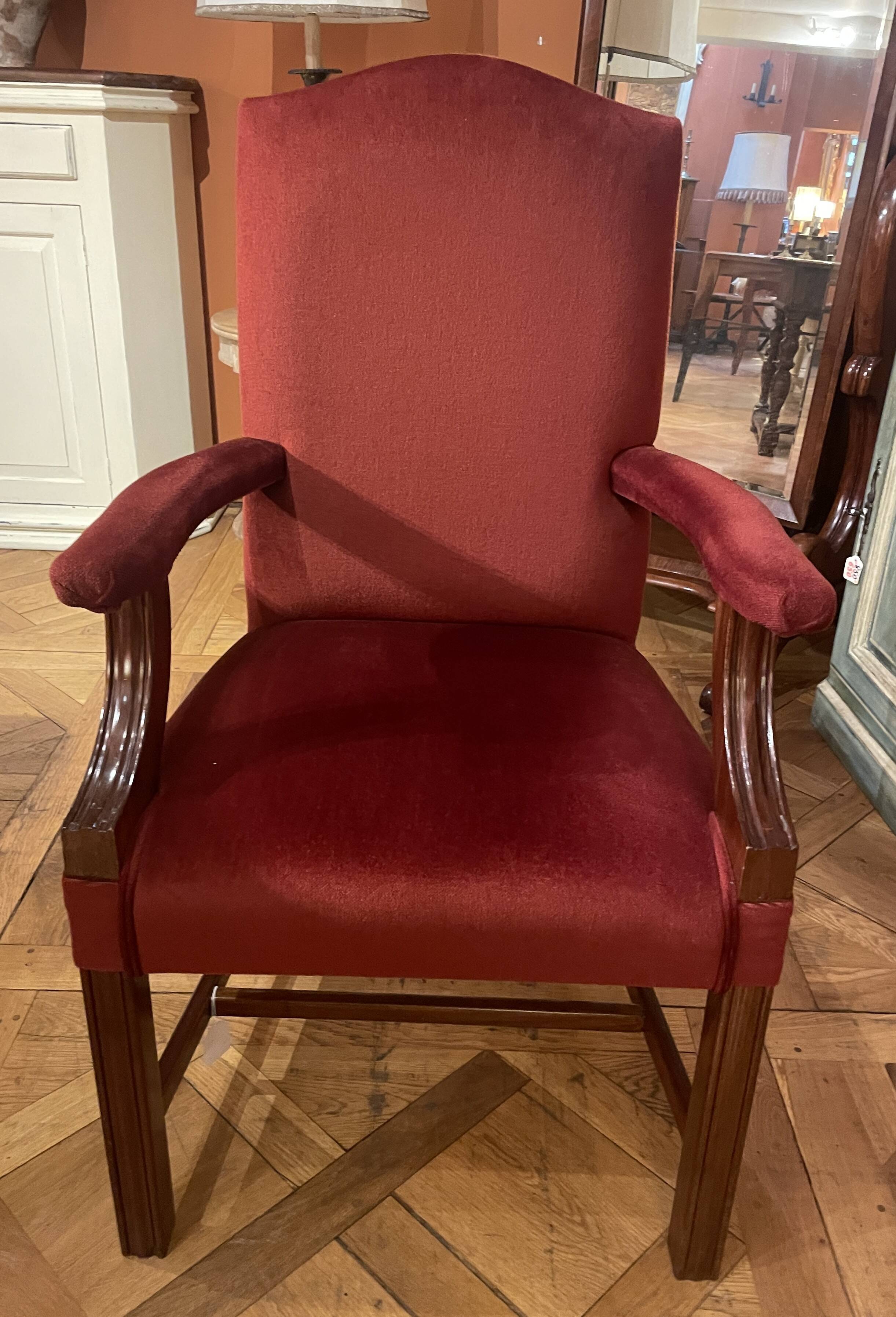 fauteuil de bureau en acajou et velours rouge